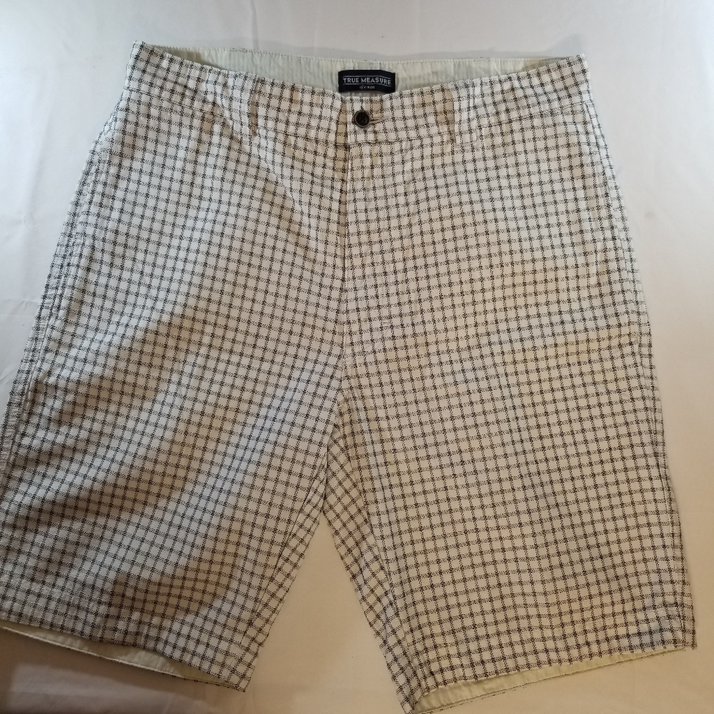 True Measure of a Man Shorts Sz 33 Golf Flat Front Zipper Fly White/ Black